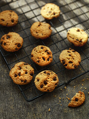 chocolate chip cookies on cooling rack