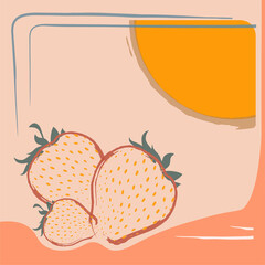 mock up, abstract flyer with strawberries in pastel colors. Menu page, postcard. Vector