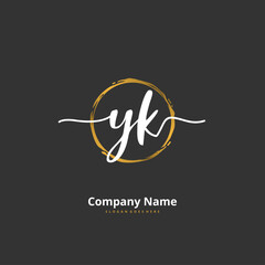 Y K YK Initial handwriting and signature logo design with circle. Beautiful design handwritten logo for fashion, team, wedding, luxury logo.