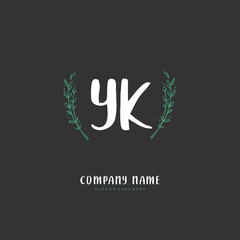 Y K YK Initial handwriting and signature logo design with circle. Beautiful design handwritten logo for fashion, team, wedding, luxury logo.