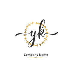 Obraz premium Y K YK Initial handwriting and signature logo design with circle. Beautiful design handwritten logo for fashion, team, wedding, luxury logo.