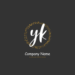 Y K YK Initial handwriting and signature logo design with circle. Beautiful design handwritten logo for fashion, team, wedding, luxury logo.