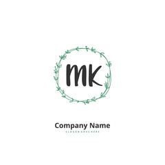 M K MK Initial handwriting and signature logo design with circle. Beautiful design handwritten logo for fashion, team, wedding, luxury logo.