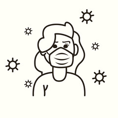 Woman cartoon with medical mask and covid 19 virus vector design