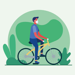 Man with medical mask on bike vector design