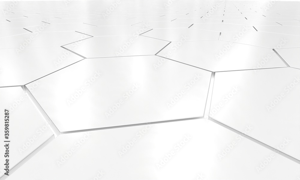 Poster 3d rendering of glossy metallic hexagon geometry shape background. for business technology product b