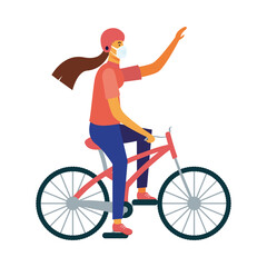 Fototapeta premium Isolated delivery woman with mask riding bike vector design