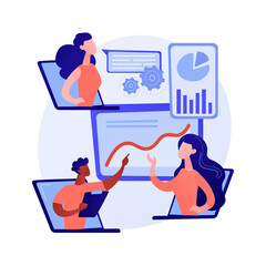 International business partners video conference. Web corporate meeting, webinar, online communication. Modern technologies, video chat. Vector isolated concept metaphor illustration.