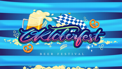 Oktoberfest beer festival, banner and poster template with Oktoberfest calligraphy hand lettering and beer. beer festival in German