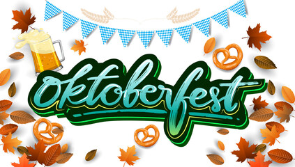 Oktoberfest beer festival, banner and poster template with Oktoberfest calligraphy hand lettering and beer. beer festival in German