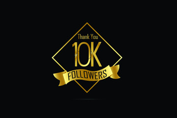 10k,10.000 Follower Luxury Black Gold Thank you Gold Ribbon for internet, website, social media - Vector