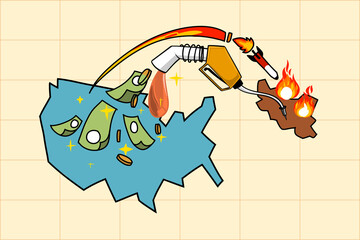 Concept art of economy by force to get wealth by petroleum