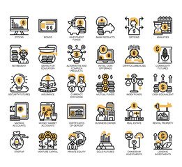 Set of type of investment thin line and pixel perfect icons for any web and app project.