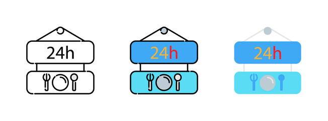 24 Hour open concept icon set isolated on white background for web design