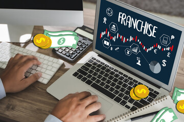 FRANCHISE Marketing Branding Retail and Business Work Mission Concept.