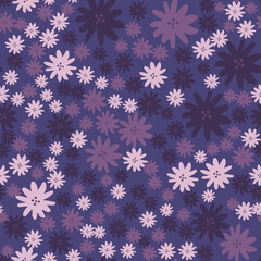 Chamomiles flowers seamless pattern on purple background. Doodle style. Daisies floral endless wallpaper.