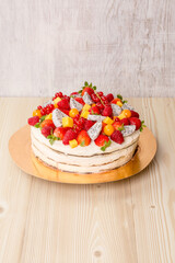 diet cake with strawberries and fruit