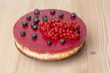 strawberry cake on a wooden background
