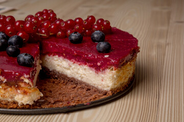 strawberry cake on a wooden background
