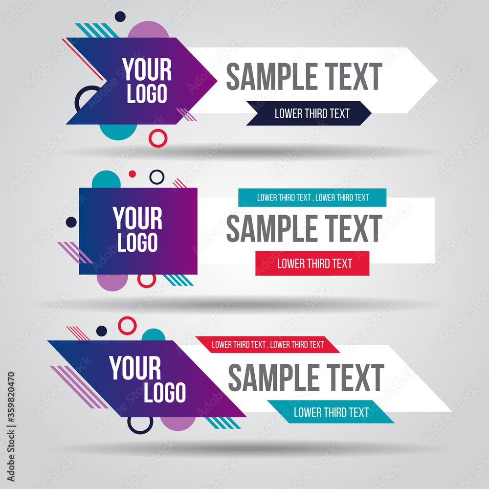 Poster lower third white and colorful design tv template modern contemporary. set of banners bar screen bro
