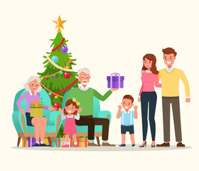 Happy family people mother, father, grandparents and children together character vector design.
