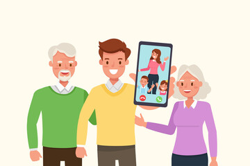 Happy family people mother, father, grandparents and children together character vector design.
