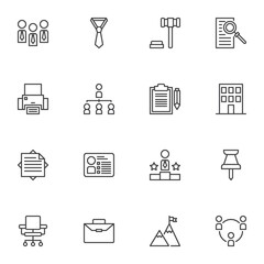 Business office line icons set, outline vector symbol collection, linear style pictogram pack. Signs, logo illustration. Set includes icons as printer, briefcase, employee staff, teamwork, id card
