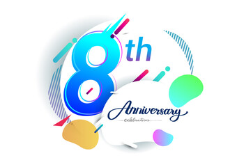 8th years anniversary logo, vector design birthday celebration with colorful geometric background, isolated on white background.