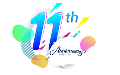 11th years anniversary logo, vector design birthday celebration with colorful geometric background, isolated on white background.