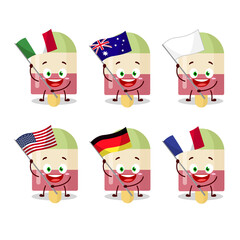 Watermelon ice cream cartoon character bring the flags of various countries