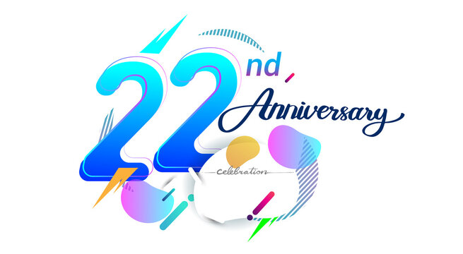 22nd years anniversary logo, vector design birthday celebration with colorful geometric background, isolated on white background.