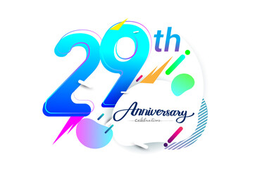 29th years anniversary logo, vector design birthday celebration with colorful geometric background, isolated on white background.