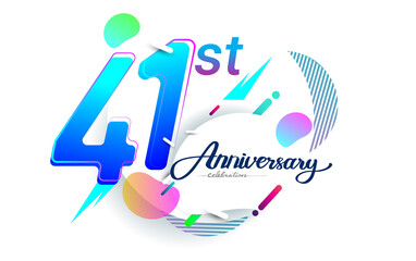 41st years anniversary logo, vector design birthday celebration with colorful geometric background, isolated on white background.
