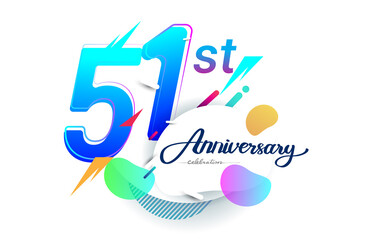 51st years anniversary logo, vector design birthday celebration with colorful geometric background, isolated on white background.