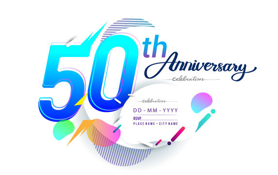 50th years anniversary logo, vector design birthday celebration with colorful geometric background, isolated on white background.