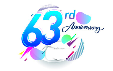 63rd years anniversary logo, vector design birthday celebration with colorful geometric background, isolated on white background.