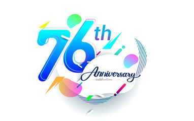 76th years anniversary logo, vector design birthday celebration with colorful geometric background, isolated on white background.