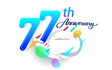 77th years anniversary logo, vector design birthday celebration with colorful geometric background, isolated on white background.