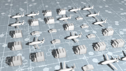 Obraz premium Transport and transportation traffic logistics cars, trucks, planes - illustration 3D render