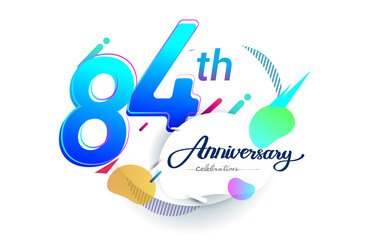 84th years anniversary logo, vector design birthday celebration with colorful geometric background, isolated on white background.