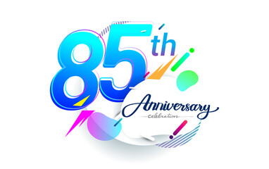 85th years anniversary logo, vector design birthday celebration with colorful geometric background, isolated on white background.