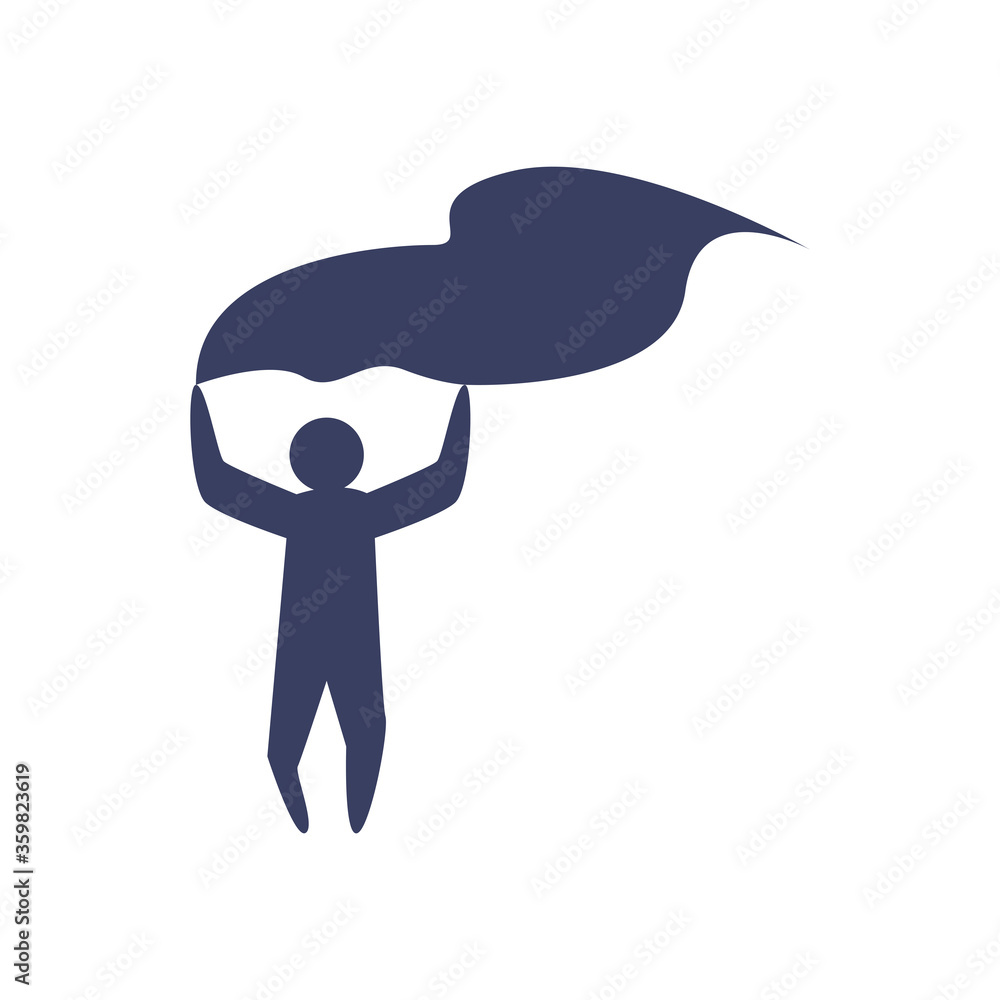 Poster man avatar running with flag silhouette style icon vector design