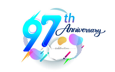 97th years anniversary logo, vector design birthday celebration with colorful geometric background, isolated on white background.