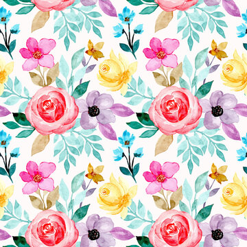seamless pattern with colorful watercolor flower