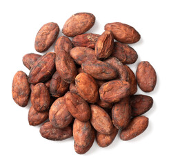 unpeeled cocoa beans isolated on white background