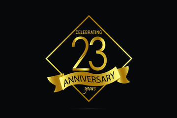 Obraz premium 23 year anniversary Luxury Black Gold jubilee, Ribbon greeting card. Birthday invitation. Gold space vector illustration on black background - Vector