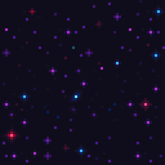 Space seamless pattern set, stars, texture tile abstract background. Night starry sky. Game design. Isolated vector 8-bit illustration.