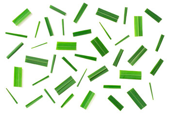 fresh chopped lemongrass leaves isolated on white background, top view