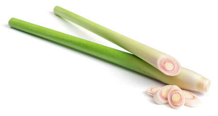 fresh lemongrass stems isolated on white background