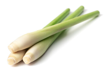 fresh lemongrass stems isolated on white background